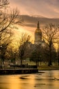 Vertical view of the Connecticut State Capitol Building at sunset, seen across from Bushnell Royalty Free Stock Photo