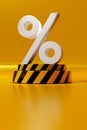 Vertical view of the 3D rendered percent icon over the yellow-striped display