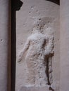 Vertical view of a detail of the Treasury carved into the rock in Petra, Jordan