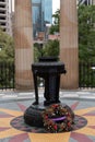 Vertical view of the eternal flame in the Anzac Square war memorial