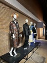 Vertical view of fashion mannequins on display at the Diploma Exhibition in Bucharest