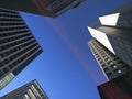 Vertical view of glass skyscrapers in Tokyo, Japan