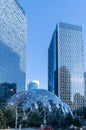 Vertical view of the iconic complex that serves as the headquarters of Amazon, located in the