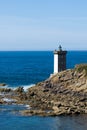 View of the Kermovan lighthouse and bay on the coast of Brittany in France