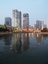 Vertical view of large buildings seen from the river in a residential neighborhood in Seoul