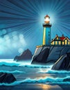 Vertical view of a lighthouse graphic
