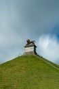 Vertical view of the Lion`s Mound memorial statue and hill in Waterloo