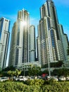 Sunshine over the famous buildings in Dubai