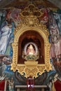 Vertical view of the main altar with mural and image of the Virgin of Candelaria in the Basilica of Candelaria in Tenerife. Spain