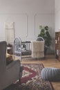 Vertical view of mid century baby room Royalty Free Stock Photo