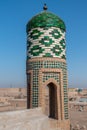 Vertical view of a minaret in Old Town Khiva, Uzbekistan