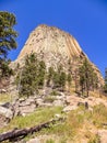 Vertical view of solitary Devils Tower, Wyoming, USA Royalty Free Stock Photo