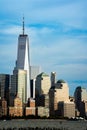 Vertical view of New York City`s Financial district in downtown Manhattan, including the World Royalty Free Stock Photo