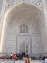 Vertical view of one of the entrances of the Taj Mahal white marble mausoleum