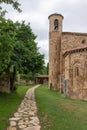 Vertical view with path of the Collegiate Church of San Martin de Elines of the twelfth century