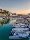 Vertical view of a port with beautiful little boats in Ciutadella de Menorca, Spain