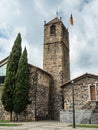 Sant Salvador Church in Castellfolit de la Roca with the independentist Catalan flag