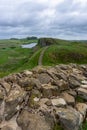 Vertical view of remnants of Hadrian`s Wall near Steel Rigg in northern England