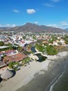 Vertical View: River Mouth Meeting Zihuatanejo Beach - Tranquil Coastal Image Royalty Free Stock Photo