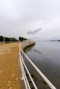 Vertical view of the riverfront promenade on the Rio Tinto River in downtown Huelva