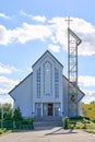 Vertical view of the Roman Catholic Church of the Our Lady Queen of the Rosary in Salaspils