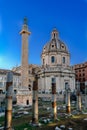 Vertical view of the ruins of the Trajan`s Forum and the Catholi Royalty Free Stock Photo