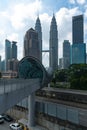 Vertical view of the Saloma link bridge with a tourist walking and crossing Royalty Free Stock Photo