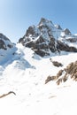 Vertical view of snowy mountains of the Pyrenees, in Spain in a sunny days Royalty Free Stock Photo