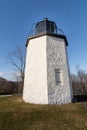 Vertical view of the Stony Point Light, an octagonal pyramid, made entirely of stone.The Royalty Free Stock Photo