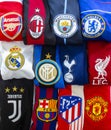 Vertical view of The Super League or European Super League teams jerseys. annual club Royalty Free Stock Photo