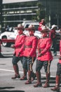 Vertical view of three female RCMP officers at the Calgary Stampede Parade