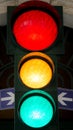 Vertical View of a Traffic Light with all the Lights On. Bari, S Royalty Free Stock Photo