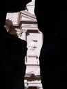 Vertical view of the Treasury seen between the walls of the siq, the narrow canyon that leads to Petra, Jordan Royalty Free Stock Photo