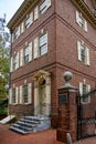 Vertical view of the two-story brick Carpenters\' Hall, a key meeting place in the early