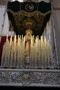 Vertical view. Virgin Mary in a Holy Week procession in the parish of Nuestra SeÃÂ±ora de la Asuncion in Aracena, Huelva. Spain