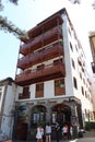 Vertical view. Wooden balconies in a house in Icod de los Vinos, Tenerife, Spain