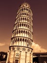 Vertical vintage-styled shot of the outstanding Leaning Tower of Pisa