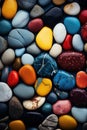 Vertical wallpaper made of multi-colored beach stones. Background of colored pebbles. Generative AI Royalty Free Stock Photo