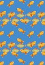 Vertical wallpaper with tropical fish in a watercolor style. Orange and yellow fishes on the blue background. Royalty Free Stock Photo