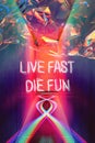 Vertical wallpaper with vibrant neon colors with a quote \