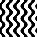 Vertical wavy lines vector seamless pattern, black and white waves