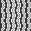 Vertical wavy stripes vector seamless pattern. Repeated lines, wavy flow black and white background Royalty Free Stock Photo