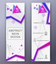 Vertical white banners with neon blue pink abstract design elements., thin icons. Vector technology background. Royalty Free Stock Photo