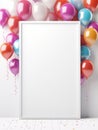 Vertical White Canvas with Colorful Balloons for Party Announcements