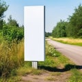 Vertical white empty billboard with copy space for advertising, lightbox canvas mock up on village road background in Royalty Free Stock Photo