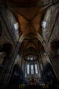 inside gothic church in Bamberg Germany, view to the roof