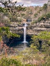 Vertical wide-angle view of Desoto falls in Alabama. Royalty Free Stock Photo