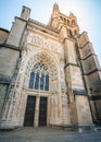 Vertical wide angle view of the front of the Cathedral of Notre Dame of Lausanne an evangelical reformed church Lausanne Vaud Royalty Free Stock Photo
