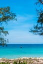 VERTICAL wild beauty panorama shot skyline, pure blue azure tropical sea surface, no clouds clear sun shine sky, sailing