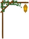 Vertical wood branch arch frame with grape ivy vines and lantern vector illustration Royalty Free Stock Photo